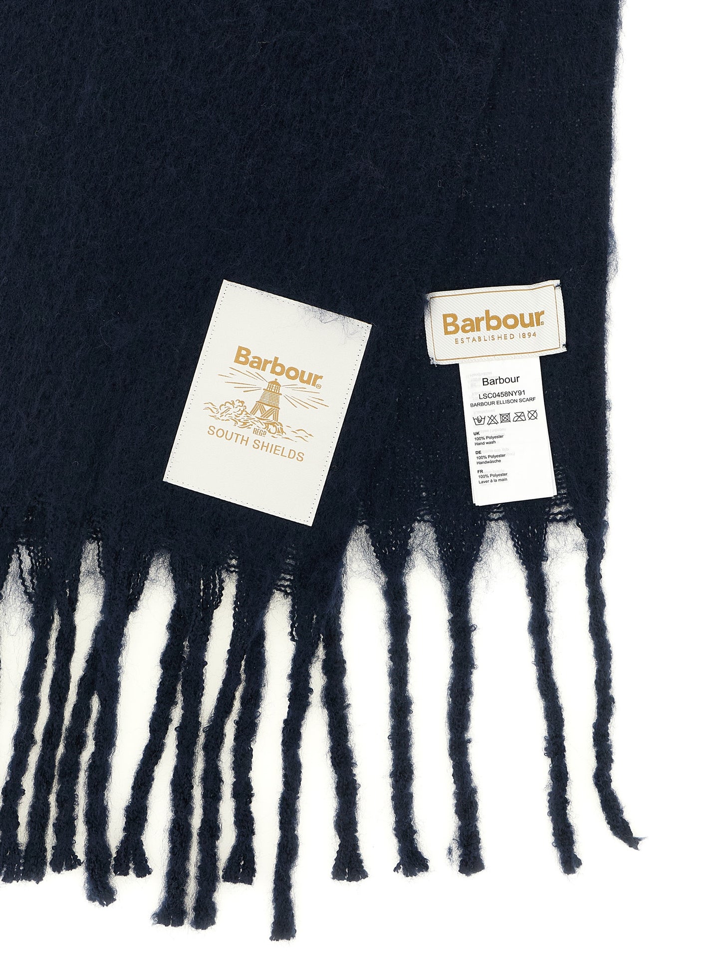 Scarf by Barbour for women in polyester navy & signature showcases a warm silhouette from the Polyester Scarf collection, offering a warm drape that exudes sophisticated luxury.