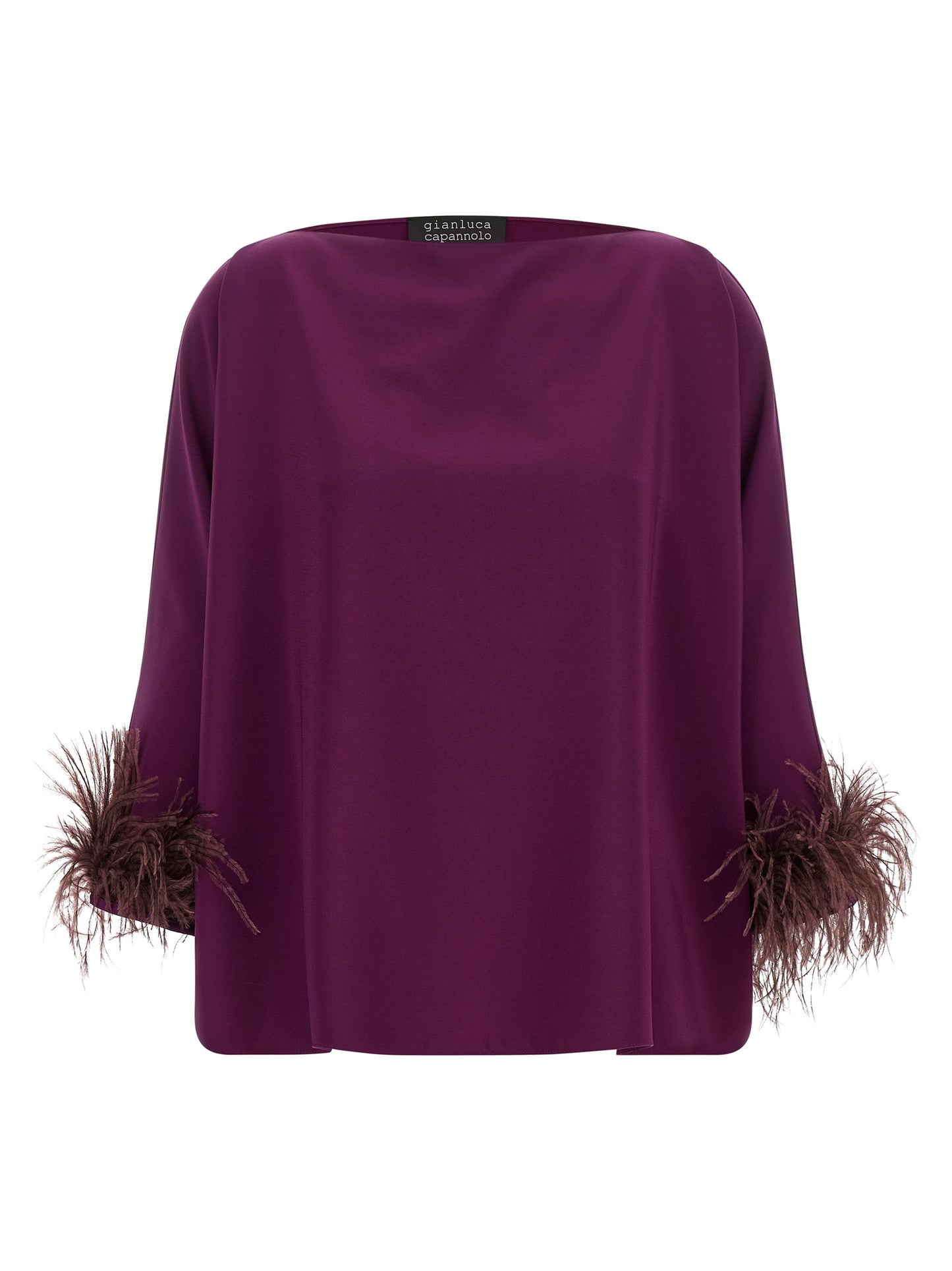 Blouse by Gianluca Capannolo for women in polyamide viscose natural, plum & purple features an polished silhouette, showcasing a sophisticated boat neckline and three-quarter-sleeve detail for a truly polished finish.