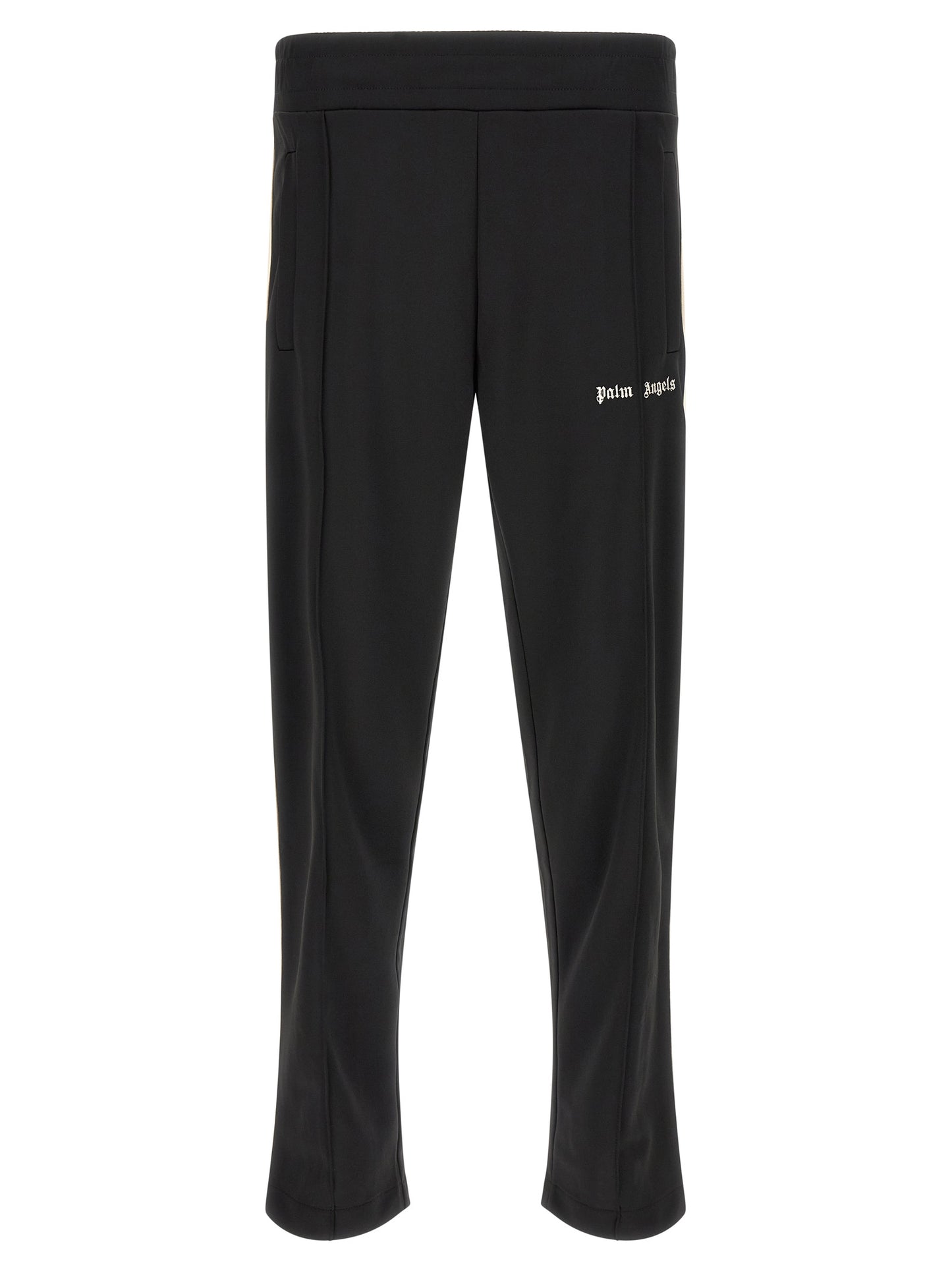 Track Pants by Palm Angels for men in polyester bicolour, beige, black, white & signature features an athletic straight-leg and long cut with a comfortable , seamlessly detailed with functional .