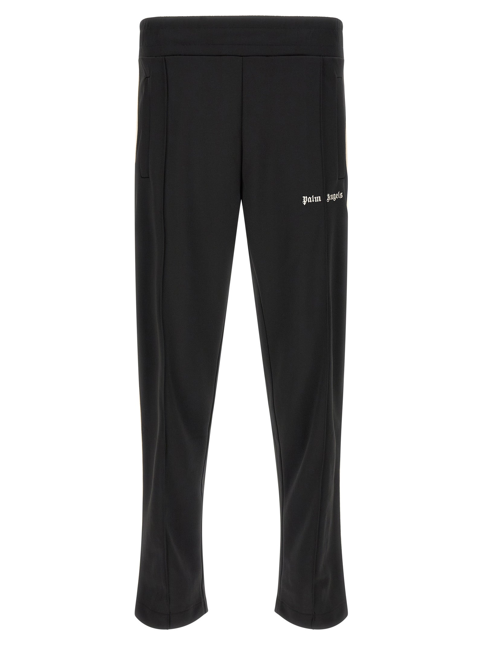 Track Pants by Palm Angels for men in polyester bicolour, beige, black, white & signature features an athletic straight-leg and long cut with a comfortable , seamlessly detailed with functional .