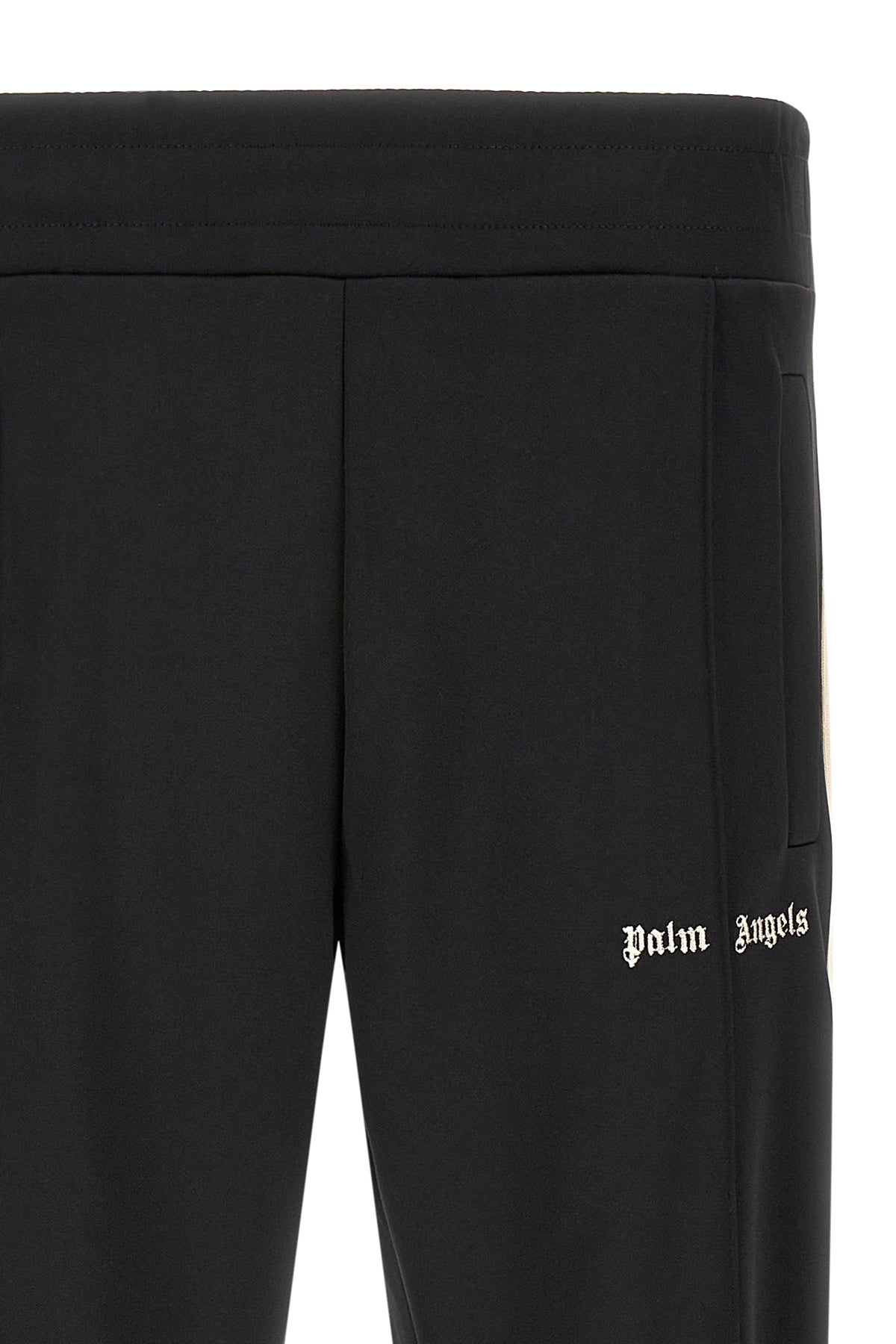 Track Pants by Palm Angels for men in polyester bicolour, beige, black, white & signature features a versatile straight-leg and long cut with a comfortable , showcasing innovative .