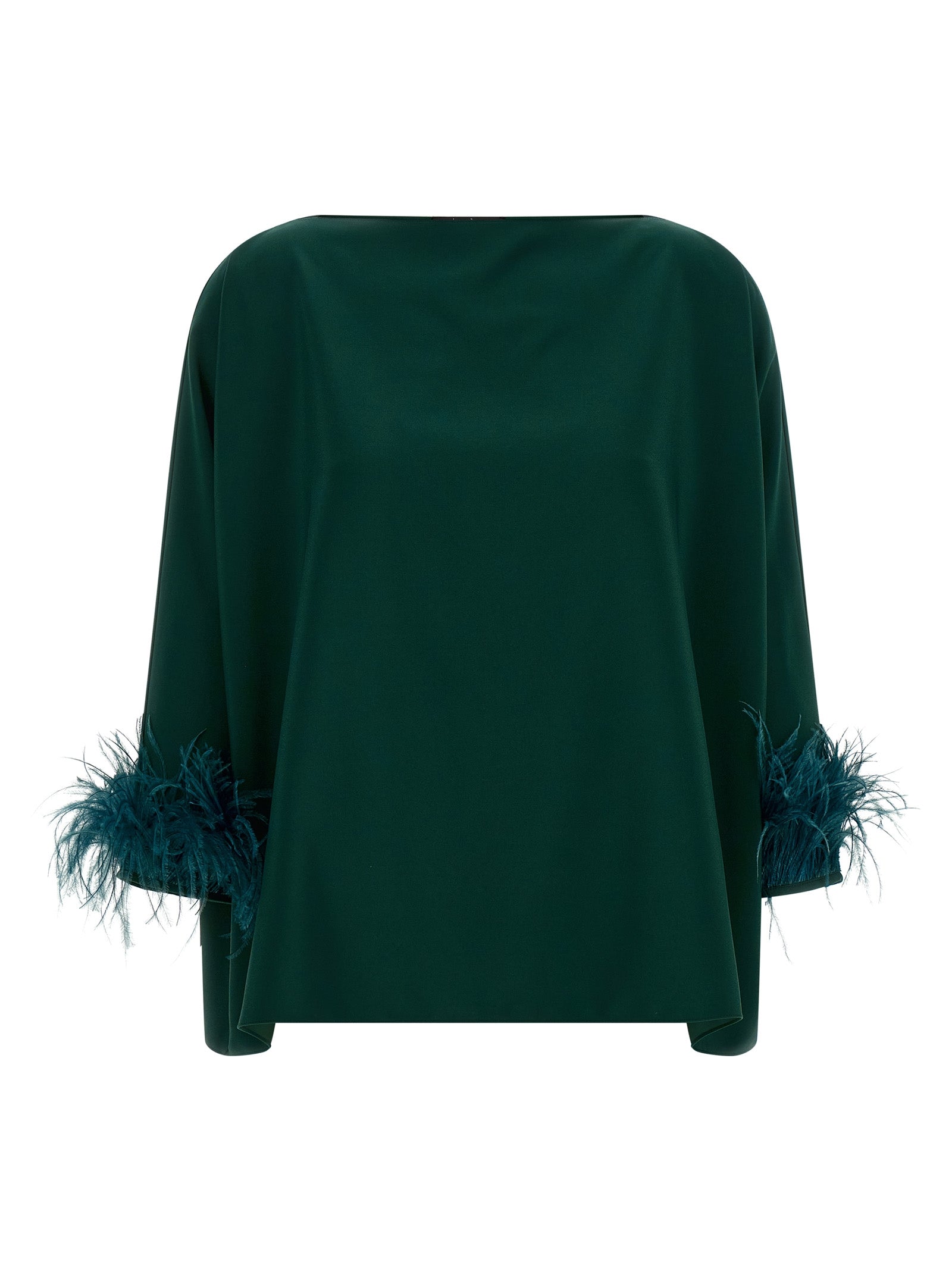 Blouse by Gianluca Capannolo for women in polyamide viscose & feathers bicolour, emerald & green showcases a sublime silhouette, artfully detailed with a sublime boat neckline and three-quarter-sleeve for a sophisticated, sublime finish.