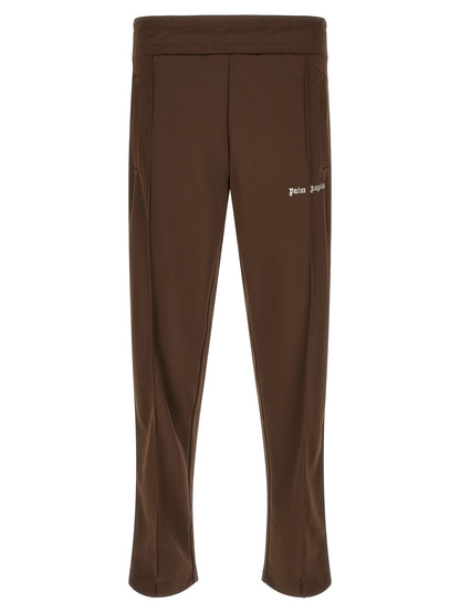 Joggers by Palm Angels for men in acetate & polyester brown & white features a polished silhouette with a polished straight-leg, reaching a polished long and finished with a polished .