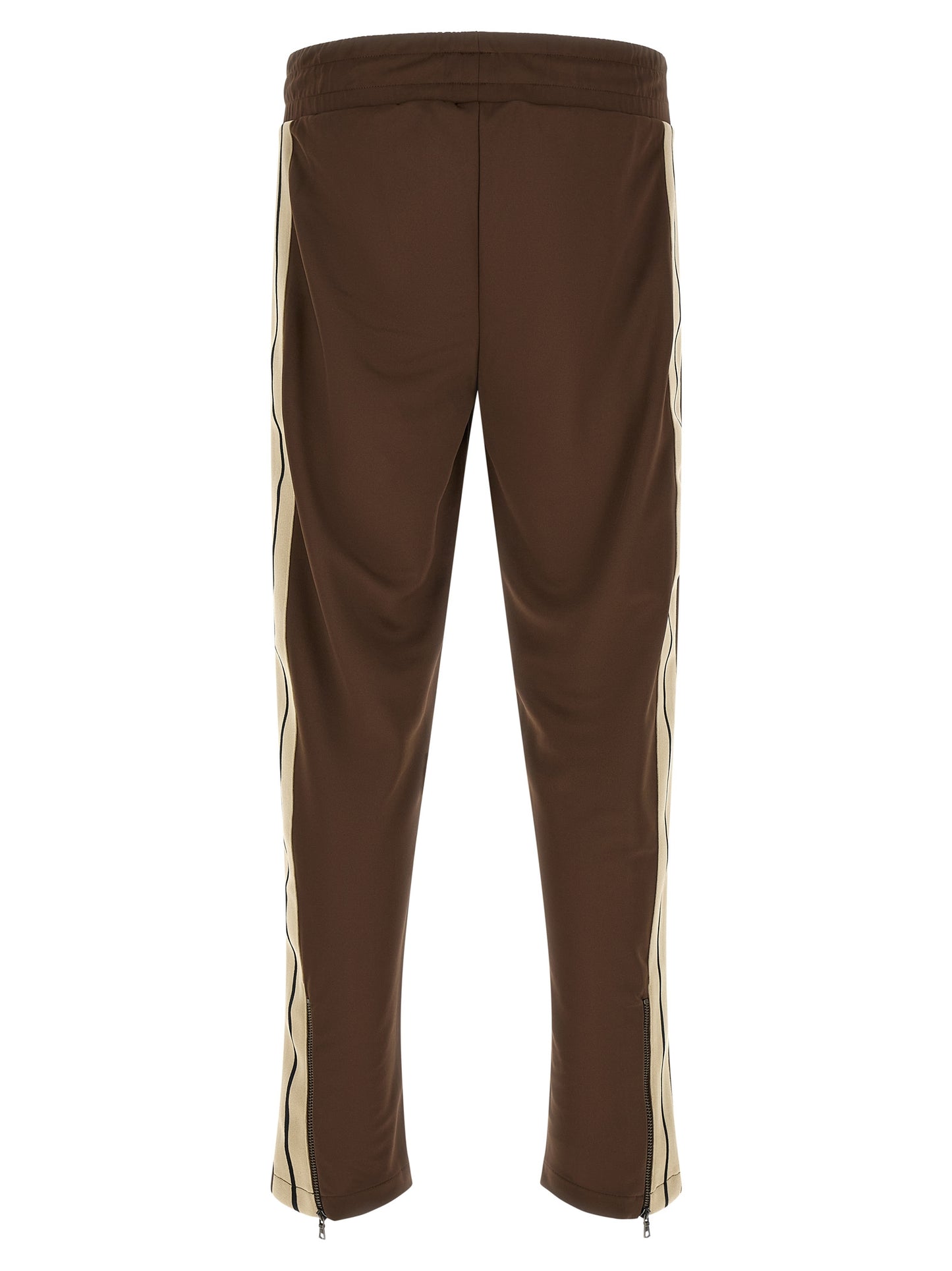 Joggers by Palm Angels for men in acetate & polyester brown & white features an sophisticated and straight-leg with a precise long, creating a sophisticated and sophisticated silhouette.