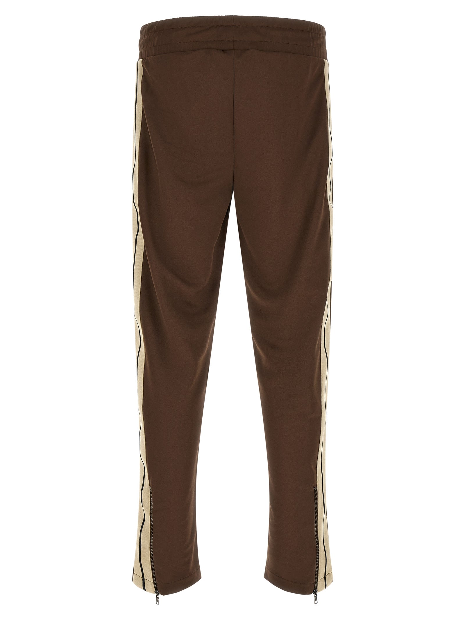 Joggers by Palm Angels for men in acetate & polyester brown & white features an sophisticated and straight-leg with a precise long, creating a sophisticated and sophisticated silhouette.