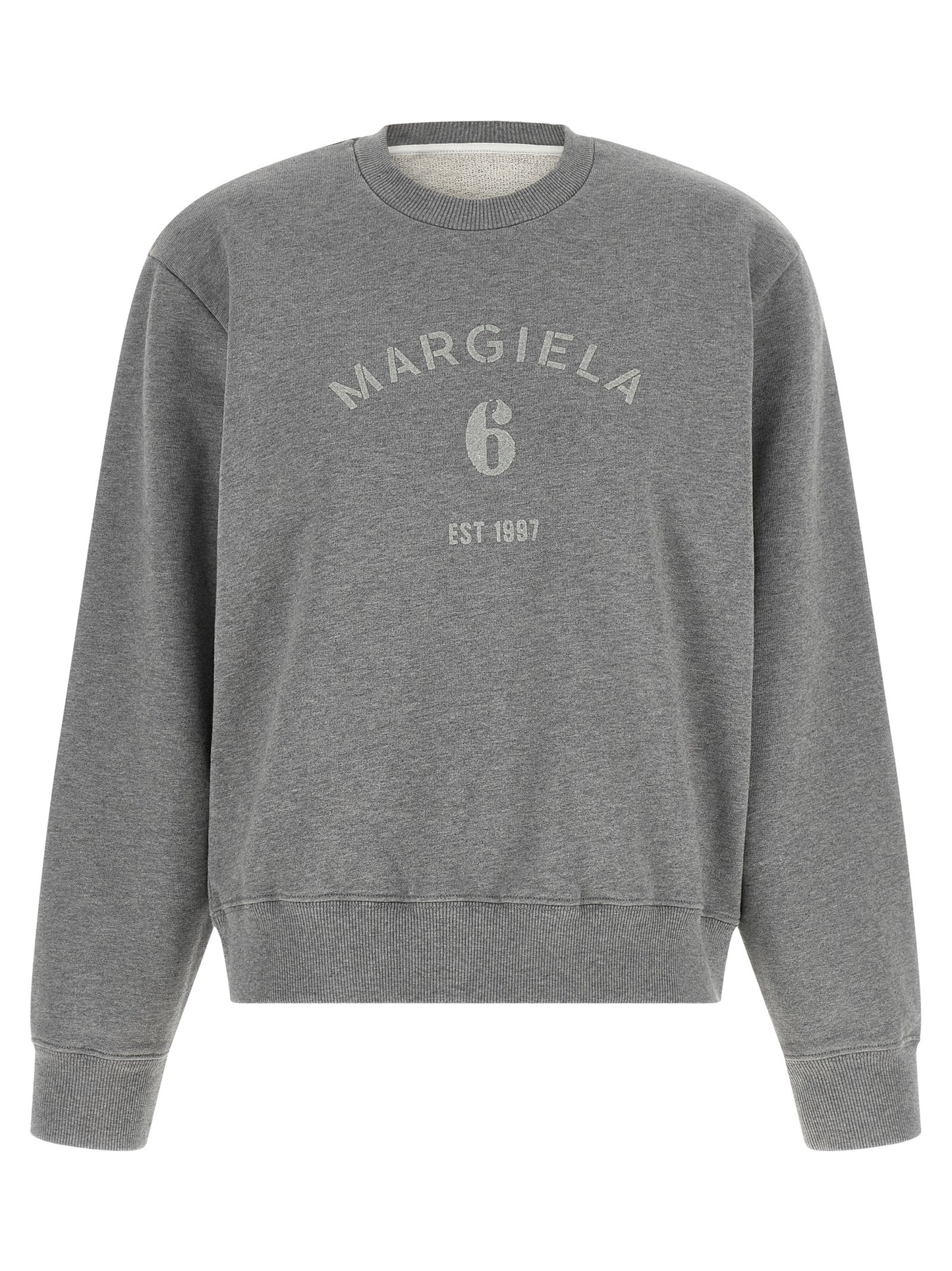 Activewear Sweatshirt by MM6 Maison Margiela for women in cotton gray, white, signature & print features an contemporary silhouette with , refined detailing, and an contemporary for a sophisticated performance look.