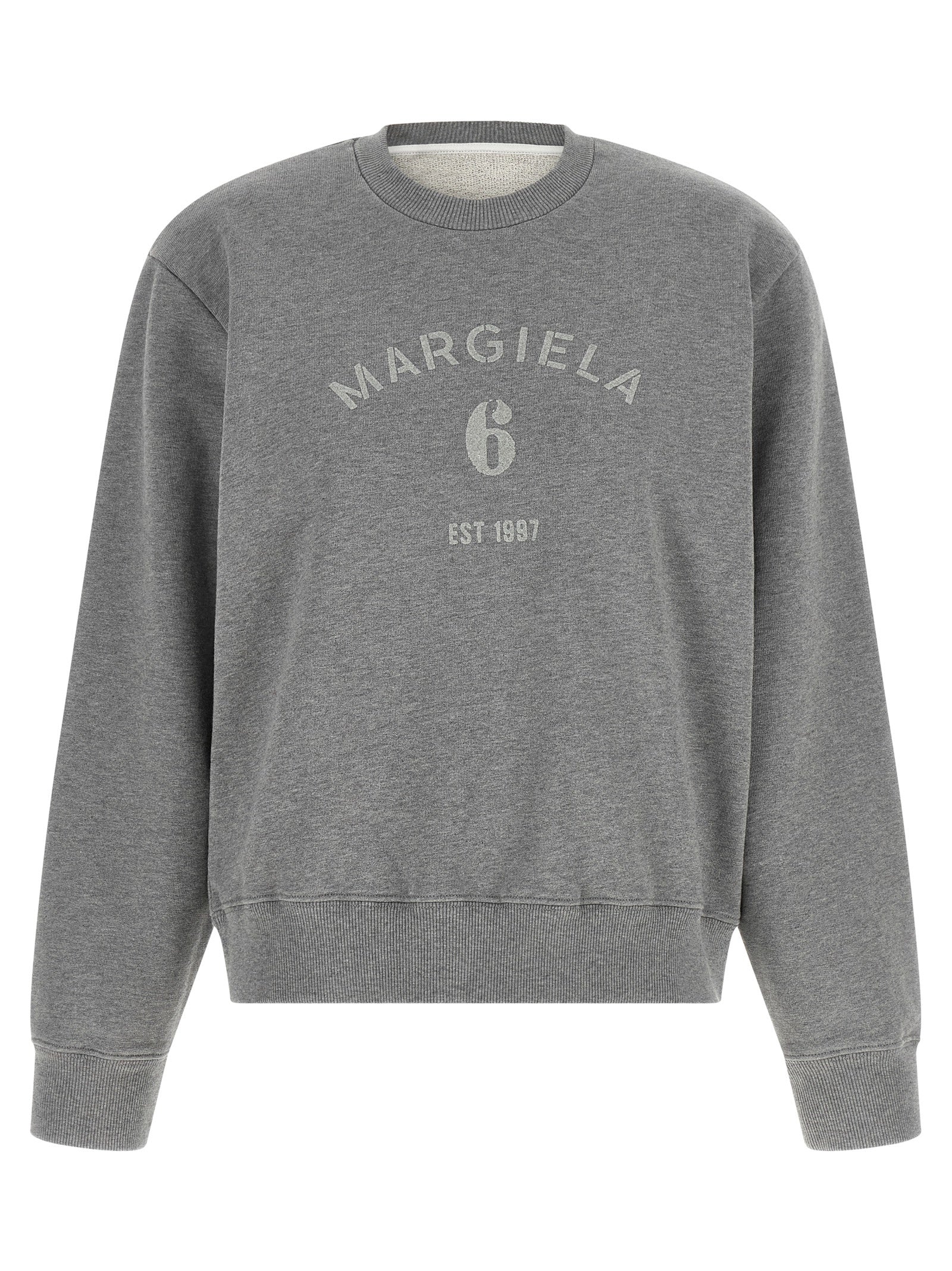 Activewear Sweatshirt by MM6 Maison Margiela for women in cotton gray, white, signature & print features an contemporary silhouette with , refined detailing, and an contemporary for a sophisticated performance look.