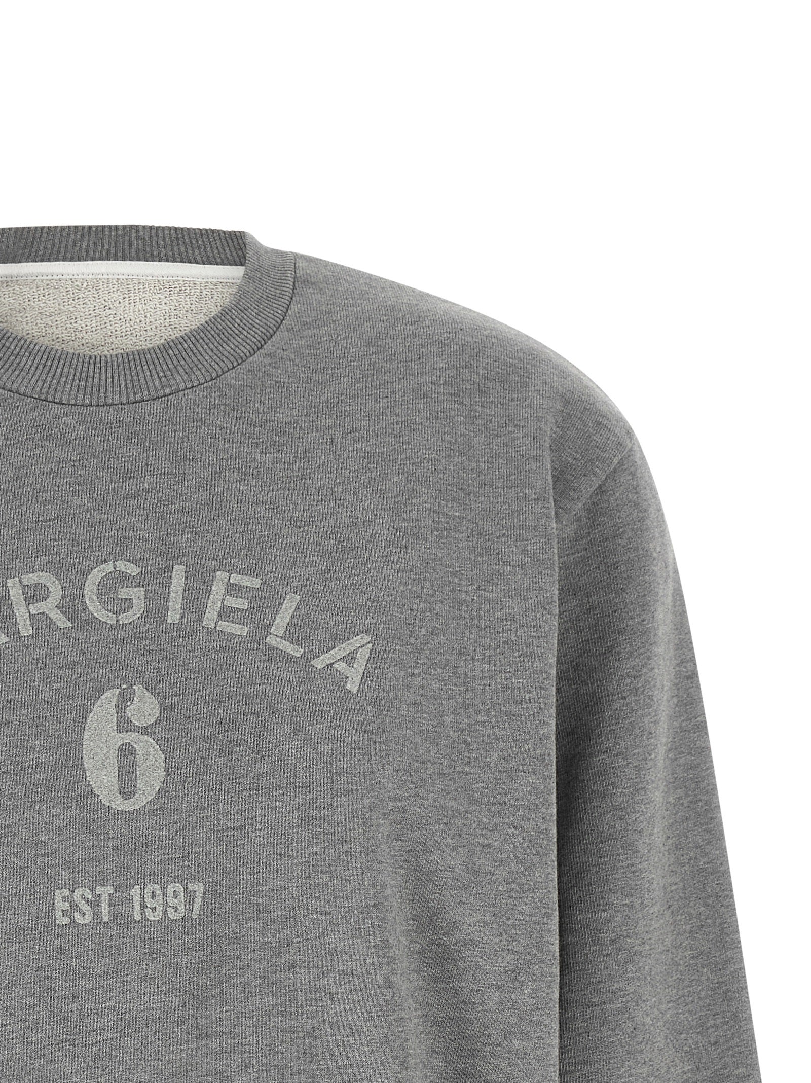 Activewear Sweatshirt by MM6 Maison Margiela for women in cotton gray, white, signature & print presents a sporty silhouette, showcasing a sophisticated and detailed with premium for a sporty finish.