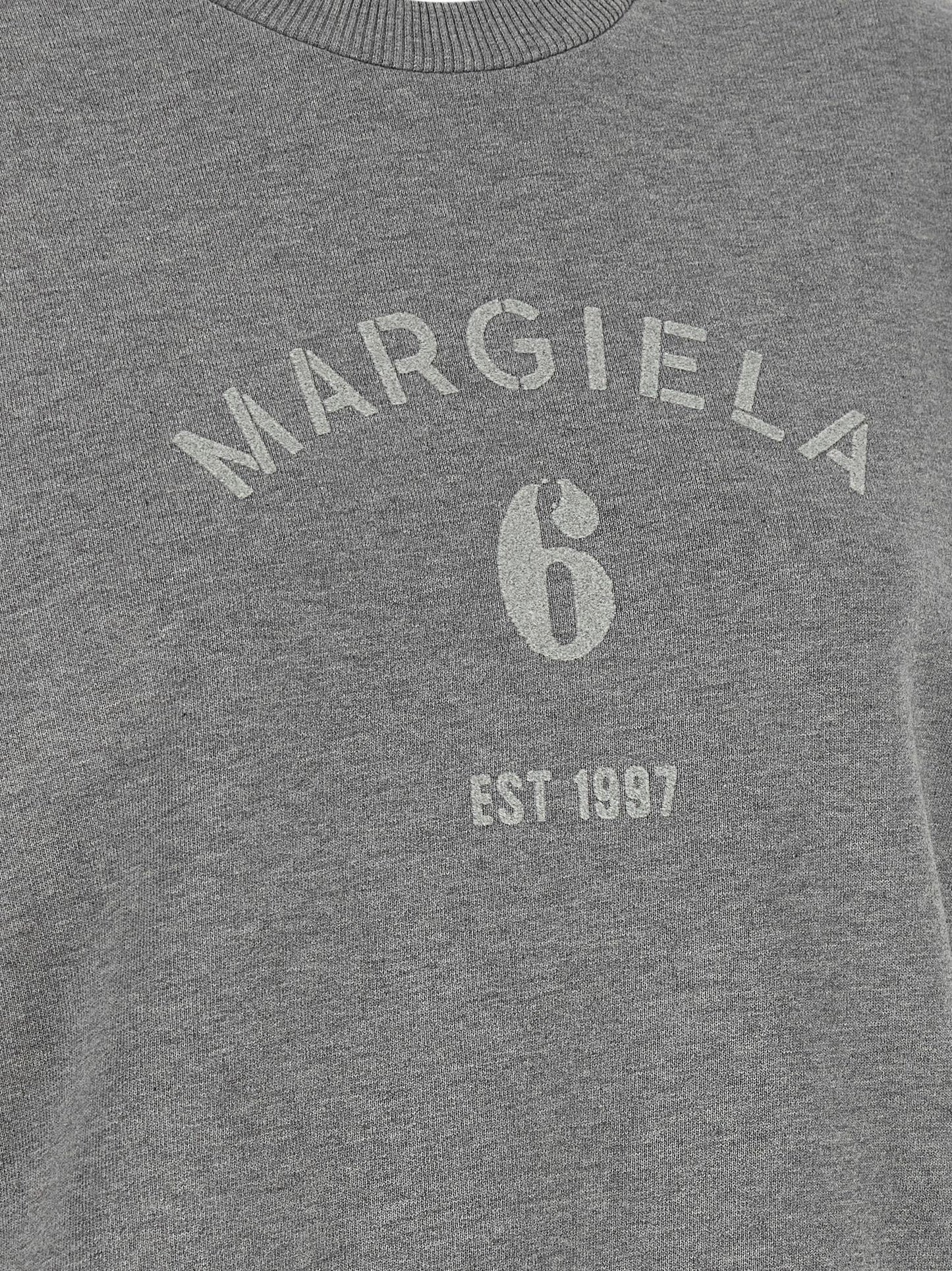 Activewear Sweatshirt by MM6 Maison Margiela for women in cotton gray, white, signature & print showcases a versatile silhouette, artfully detailed with a versatile and for a versatile finish with .
