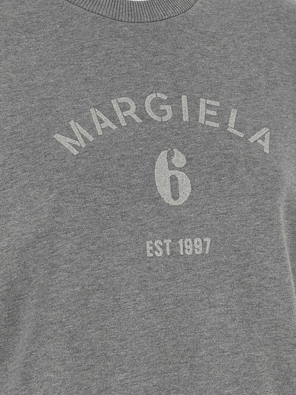 Activewear Sweatshirt by MM6 Maison Margiela for women in cotton gray, white, signature & print showcases a versatile silhouette, artfully detailed with a versatile and for a versatile finish with .
