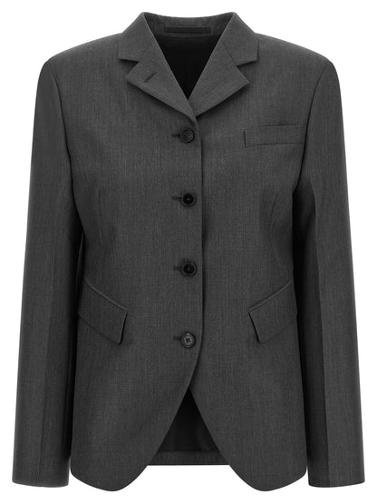 Blazer by Jil Sander for women in mohair wool gray showcases a discerning silhouette, elegantly detailed with a sophisticated and premium for a truly discerning finish.