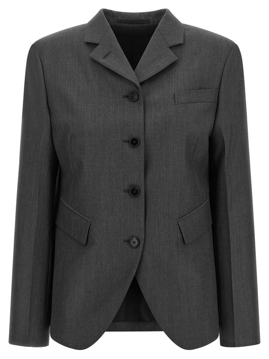 Blazer by Jil Sander for women in mohair wool gray showcases a discerning silhouette, elegantly detailed with a sophisticated and premium for a truly discerning finish.