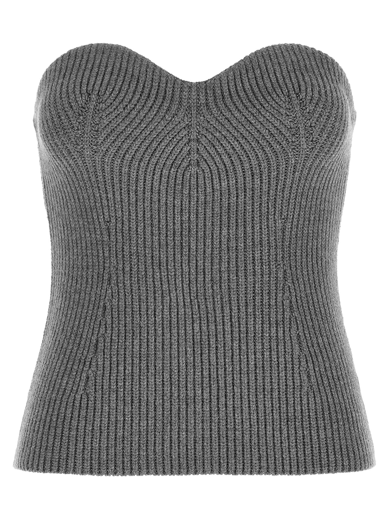 Blouse by Jil Sander for women in virgin wool & polyamide gray features an polished silhouette, showcasing a sophisticated sweetheart strapless neckline and strapless detail for a truly polished finish.
