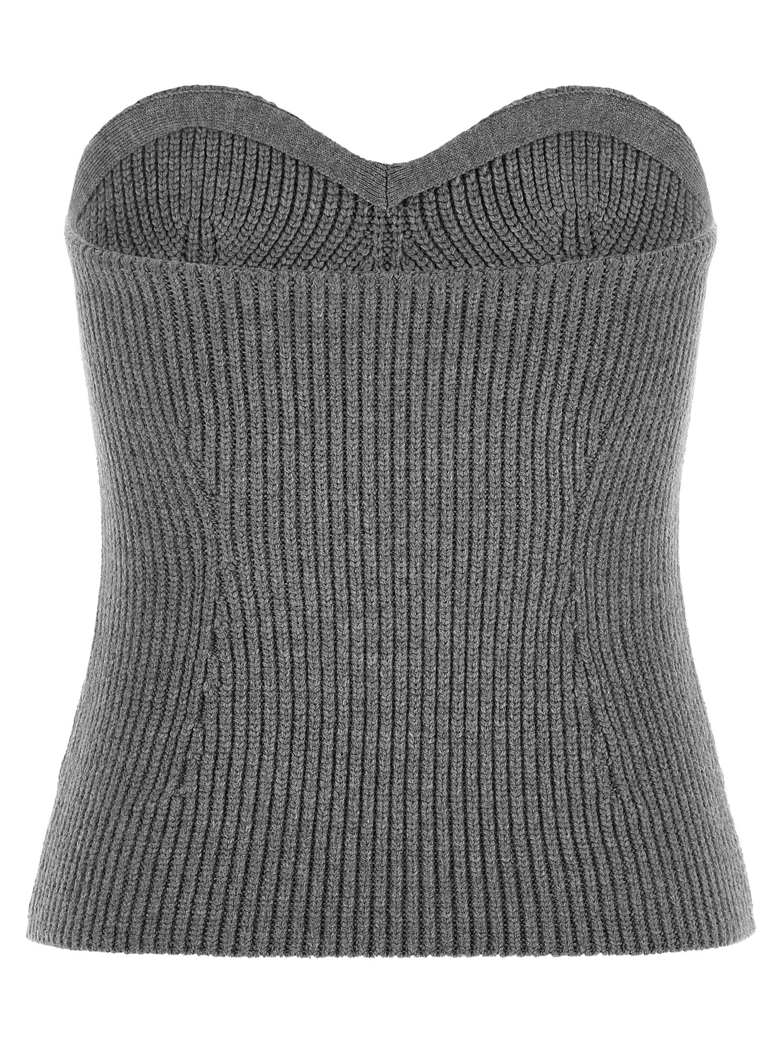 Blouse by Jil Sander for women in virgin wool & polyamide gray presents a discerning silhouette, showcasing a sophisticated sweetheart strapless neckline and for a truly discerning finish.