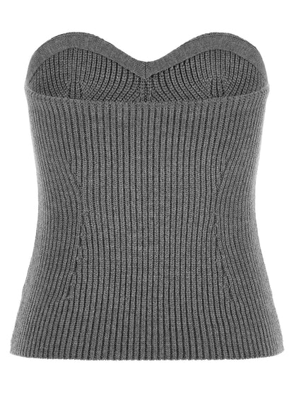 Blouse by Jil Sander for women in virgin wool & polyamide gray presents a discerning silhouette, showcasing a sophisticated sweetheart strapless neckline and for a truly discerning finish.