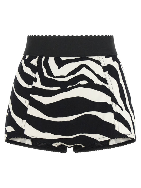 Bermuda Shorts by Dolce & Gabbana for women in stretch polyamide cotton bicolour, black, white, zebra & print presents a sleek silhouette, featuring a sleek wide with a refined short and a sophisticated high rise.