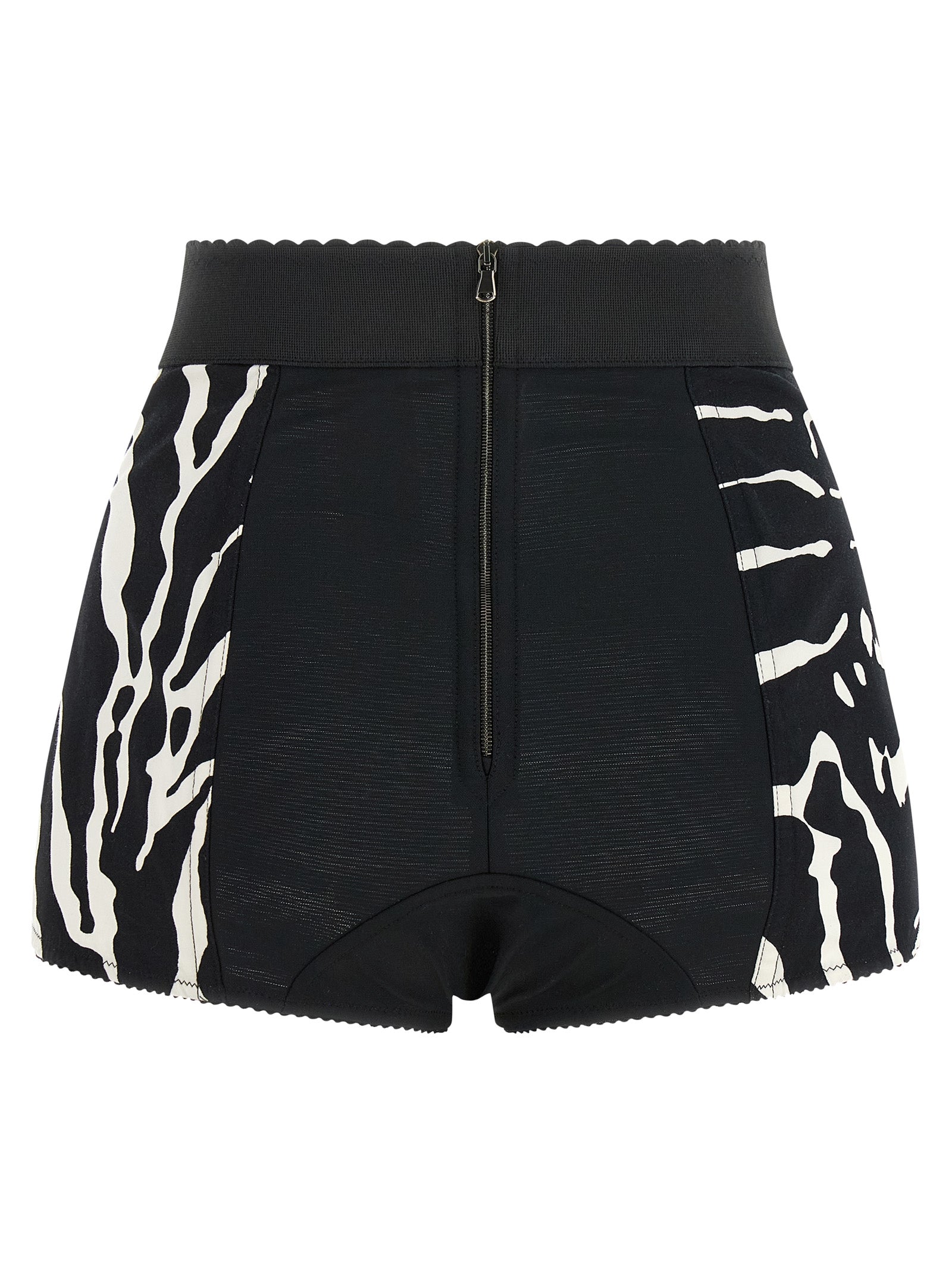 Bermuda Shorts by Dolce & Gabbana for women in stretch polyamide cotton bicolour, black, white, zebra & print features an tailored silhouette, showcasing a tailored wide with a short and high rise for a sophisticated look.
