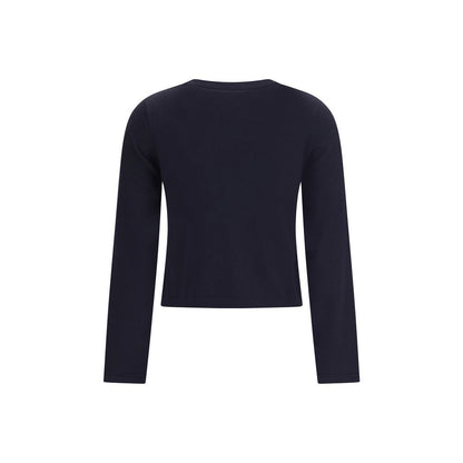 T-Shirt by Extreme Cashmere for women in cashmere cotton & capra leather blue showcases a chic silhouette, artfully detailed with a chic crew square neckline and for a chic finish.
