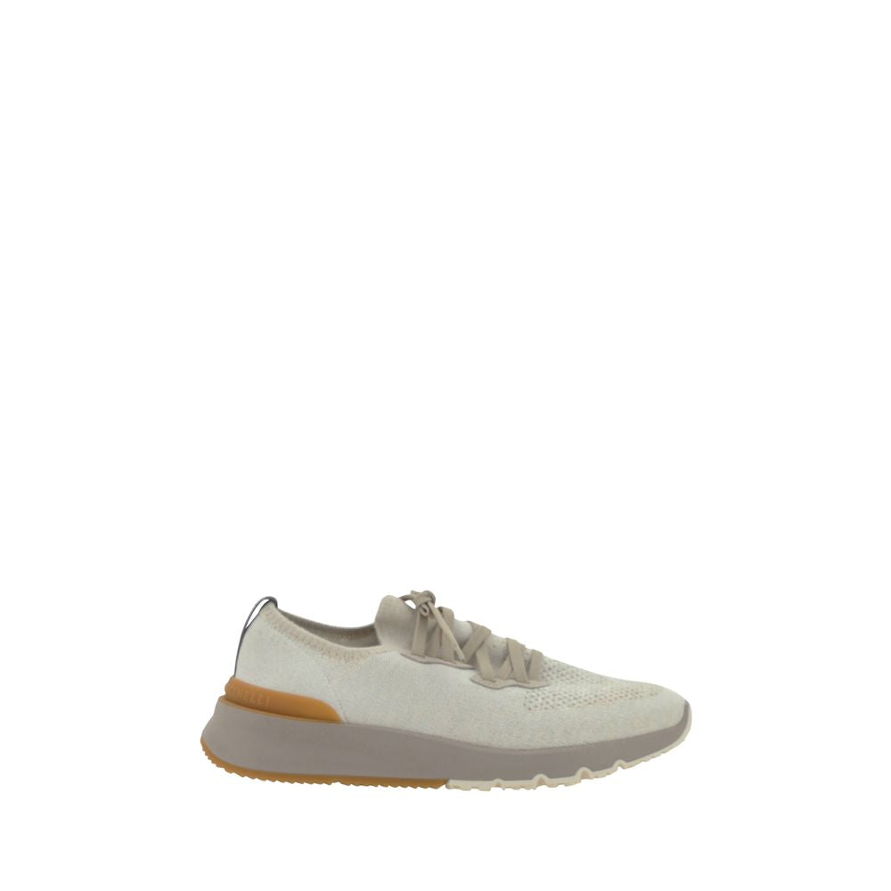 Athletic Sneakers by Brunello Cucinelli for men in polyamide & cotton white, signature-print & print features an effortless chic silhouette, showcasing the signature athletic style of the Men's Athletic Polyamide & Cotton Sneakers collection with a truly effortless chic finish.