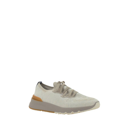 Athletic Sneakers by Brunello Cucinelli for men in polyamide & cotton white, signature-print & print showcases a architectural silhouette, artfully capturing the essence of the Men's Athletic Polyamide & Cotton Sneakers with its signature architectural athletic style construction.
