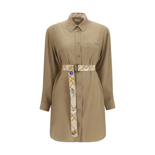 Dress by Burberry for women in silk beige showcases a striking silhouette, elegantly detailed with a long-sleeve, refined , and a striking long for a striking finish.