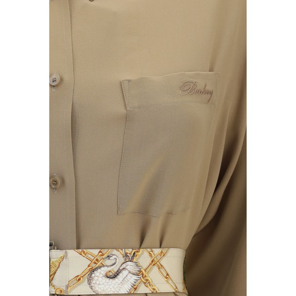 Dress by Burberry for women in silk beige features a dramatic silhouette, showcasing an elegant and that flows into a dramatic long.