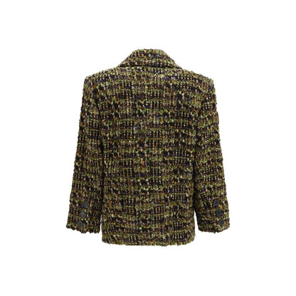 Overcoat by Saint Laurent for women in polyamide & merino wool tweed gold & multicolor features a cosy chic silhouette, artfully detailed with a sophisticated and premium pockets & insulated for a cosy chic finish.