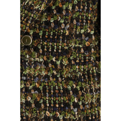 Overcoat by Saint Laurent for women in polyamide & merino wool tweed gold & multicolor presents a luxurious silhouette, showcasing a luxurious and sophisticated pockets & insulated for a premium, luxurious look.