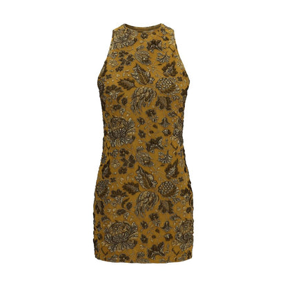 Dress by Saint Laurent for women in polyamide polyester & cupro brown, patterned & floral features an magnificent silhouette, artfully detailed with a magnificent round neckline and sleeveless that flows into an magnificent short mini.