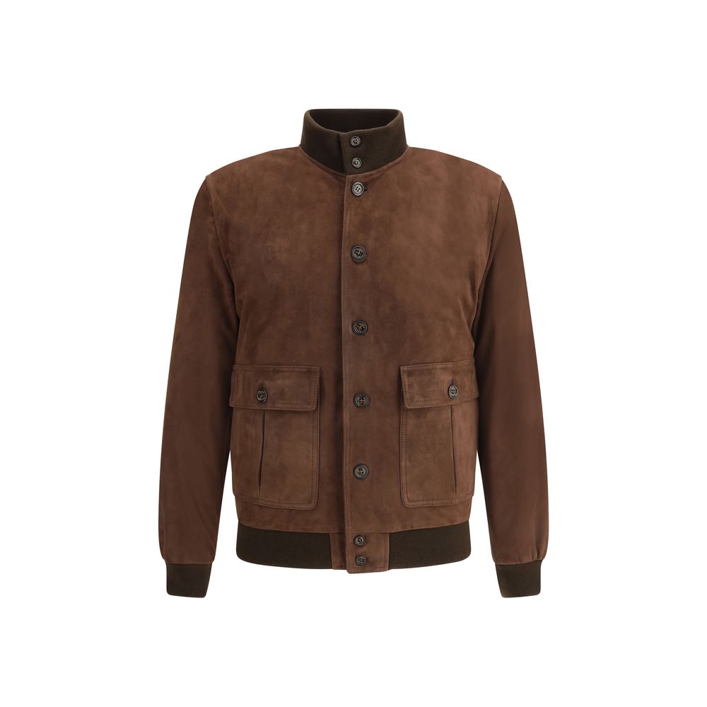 Bomber Jacket by Valstar for men in bos taurus calf suede leather brown features an on trend silhouette, showcasing refined pockets and a sophisticated high-collar neckline for a truly on trend finish.