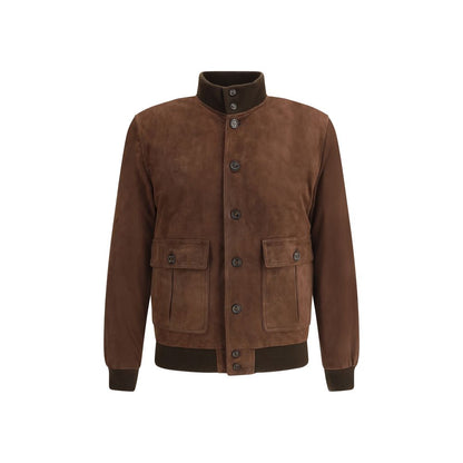 Bomber Jacket by Valstar for men in bos taurus calf suede leather brown features an on trend silhouette, showcasing refined pockets and a sophisticated high-collar neckline for a truly on trend finish.