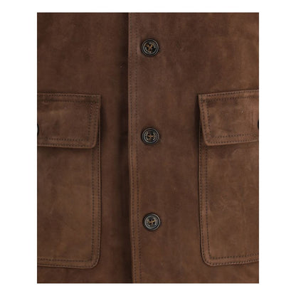 Bomber Jacket by Valstar for men in bos taurus calf suede leather brown features a city-ready silhouette, detailed with pockets and a city-ready high-collar neckline.