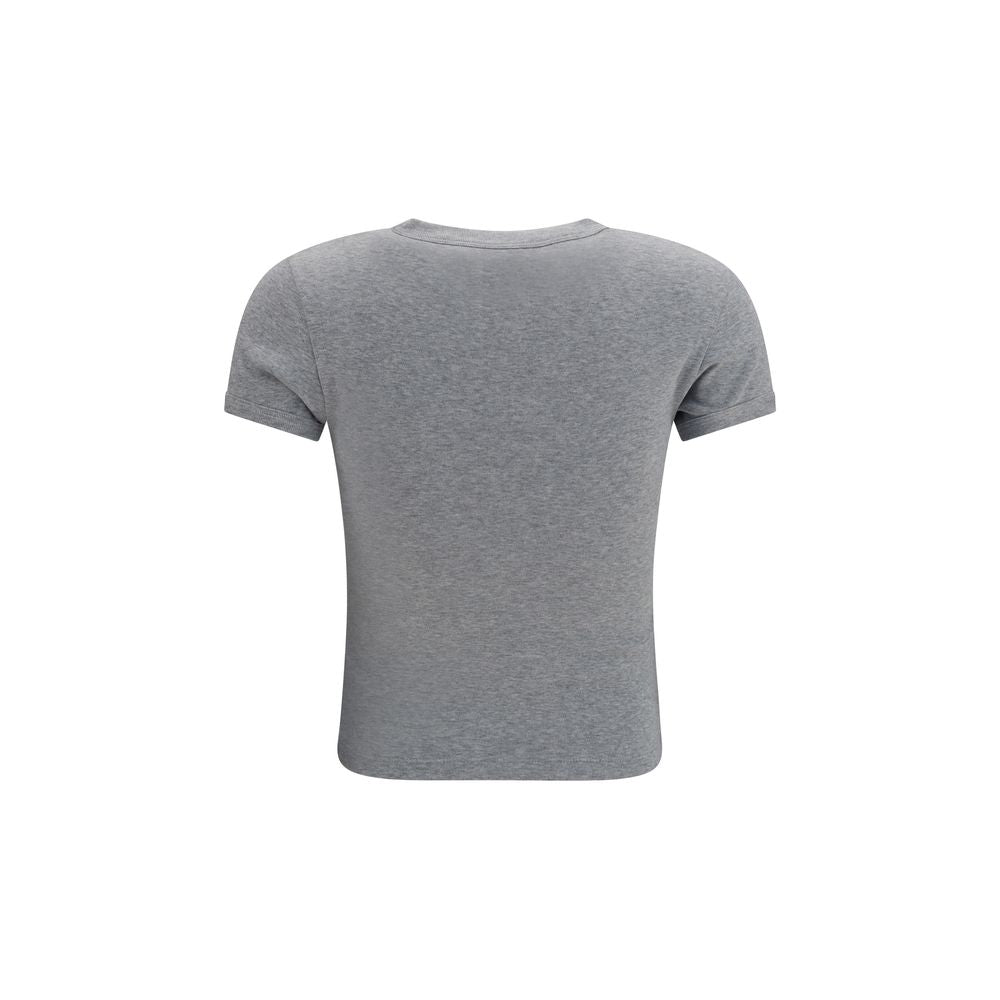 T-Shirt by Saint Laurent for women in cotton gray & signature showcases a fashionable silhouette, elegantly detailed with a fashionable and crew neckline for a sophisticated, high-fashion look.
