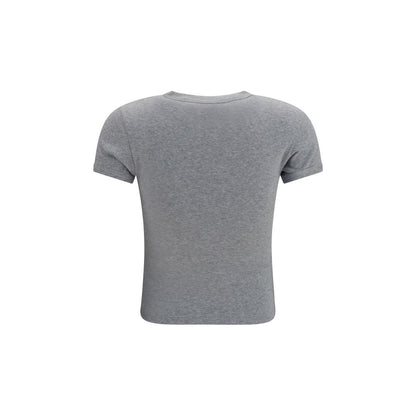 T-Shirt by Saint Laurent for women in cotton gray & signature showcases a fashionable silhouette, elegantly detailed with a fashionable and crew neckline for a sophisticated, high-fashion look.