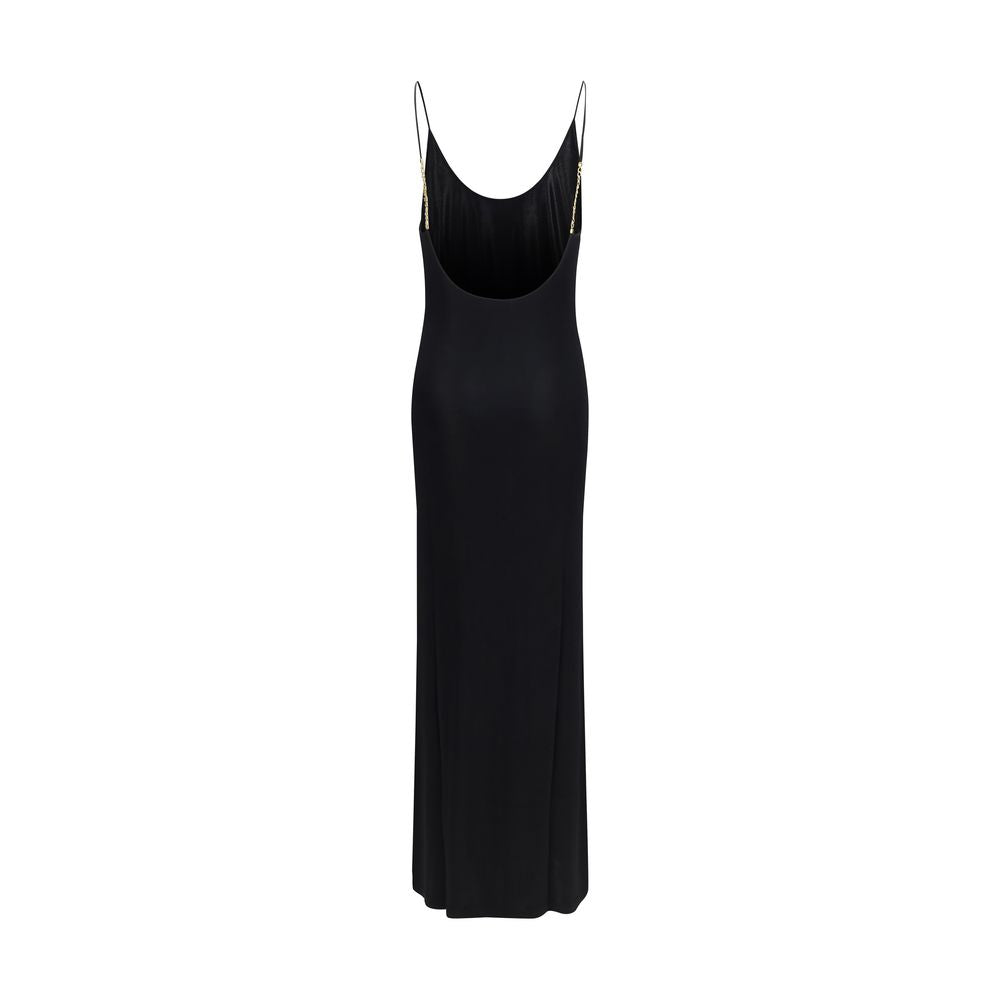 Dress by Saint Laurent for women in stretch viscose black features an sultry silhouette defined by a wide-neck neckline and , falling to an sultry maxi long for a sultry look.