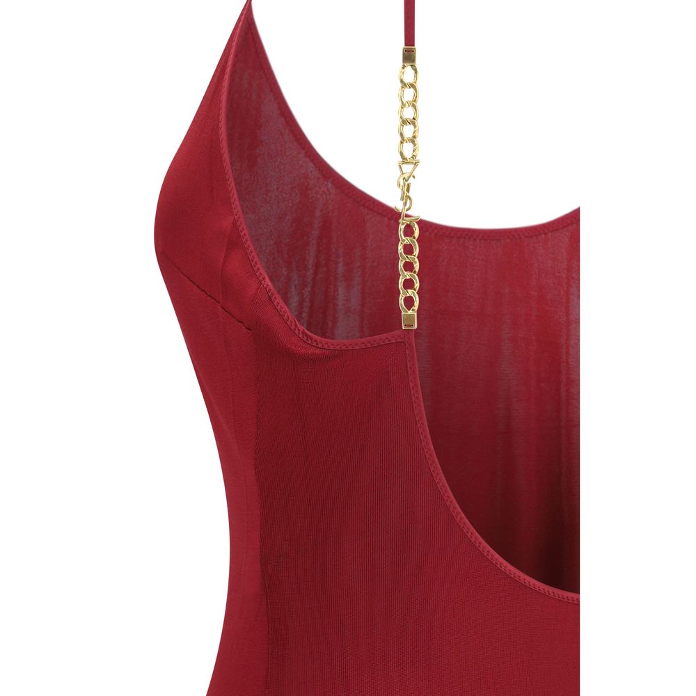 Dress by Saint Laurent for women in stretch viscose bordeaux features an cute silhouette, detailed with a and that elegantly flows into a cute maxi long.