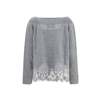 Sweater by Ermanno Scervino for women in cashmere & capra leather gray features an polished silhouette, showcasing refined and a sophisticated boat neckline for a truly polished finish.