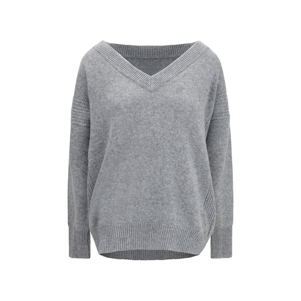 Sweatshirt by Ermanno Scervino for women in silk cashmere & capra leather gray & patterned features an exquisite silhouette, showcasing long-sleeve and v-neck neckline details for a exquisite look.