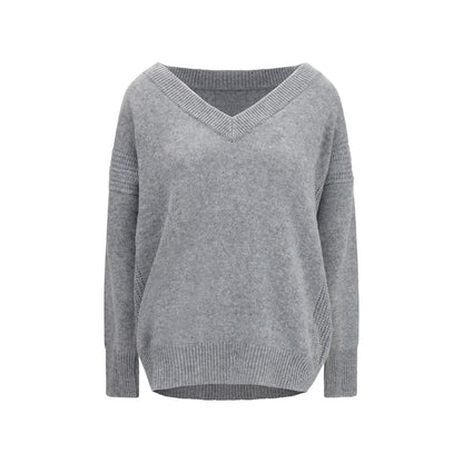 Sweatshirt by Ermanno Scervino for women in silk cashmere & capra leather gray & patterned features an exquisite silhouette, showcasing long-sleeve and v-neck neckline details for a exquisite look.