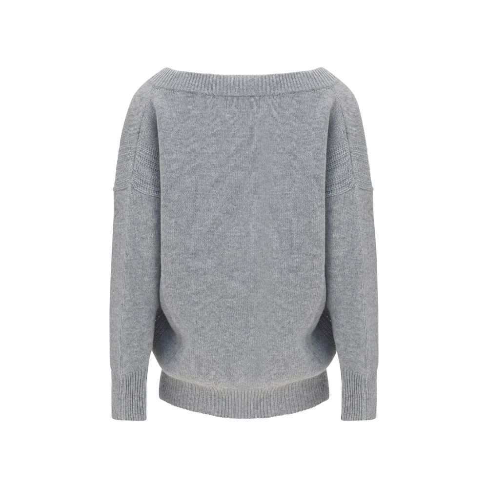 Sweatshirt by Ermanno Scervino for women in silk cashmere & capra leather gray & patterned presents a smart casual silhouette, featuring a smart casual v-neck neckline and for a sophisticated look.