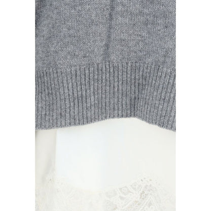 Sweatshirt by Ermanno Scervino for women in silk cashmere & capra leather gray & patterned features a unrivaled silhouette with a refined and unrivaled detailing for a sophisticated look.
