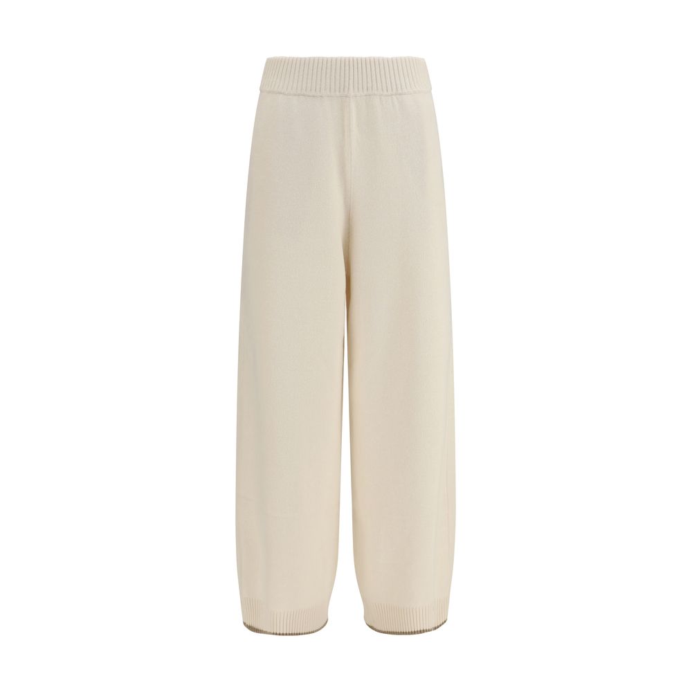 Trousers by Brunello Cucinelli for women in cashmere & capra leather white presents a smart silhouette, meticulously detailed with a smart regular-fit, a smart long, and a smart .