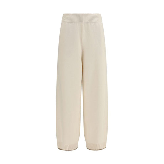 Trousers by Brunello Cucinelli for women in cashmere & capra leather white presents a smart silhouette, meticulously detailed with a smart regular-fit, a smart long, and a smart .