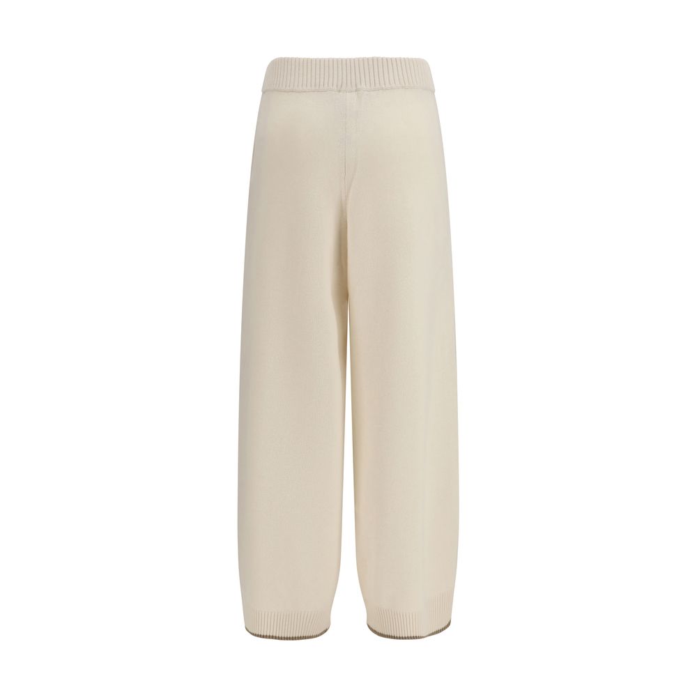 Trousers by Brunello Cucinelli for women in cashmere & capra leather white features a artisanal silhouette, showcasing a sophisticated regular-fit with a long and for a artisanal finish.
