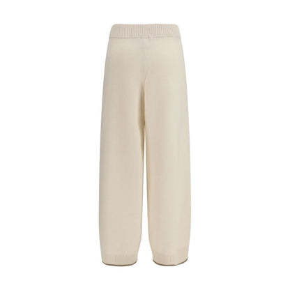 Trousers by Brunello Cucinelli for women in cashmere & capra leather white features a artisanal silhouette, showcasing a sophisticated regular-fit with a long and for a artisanal finish.
