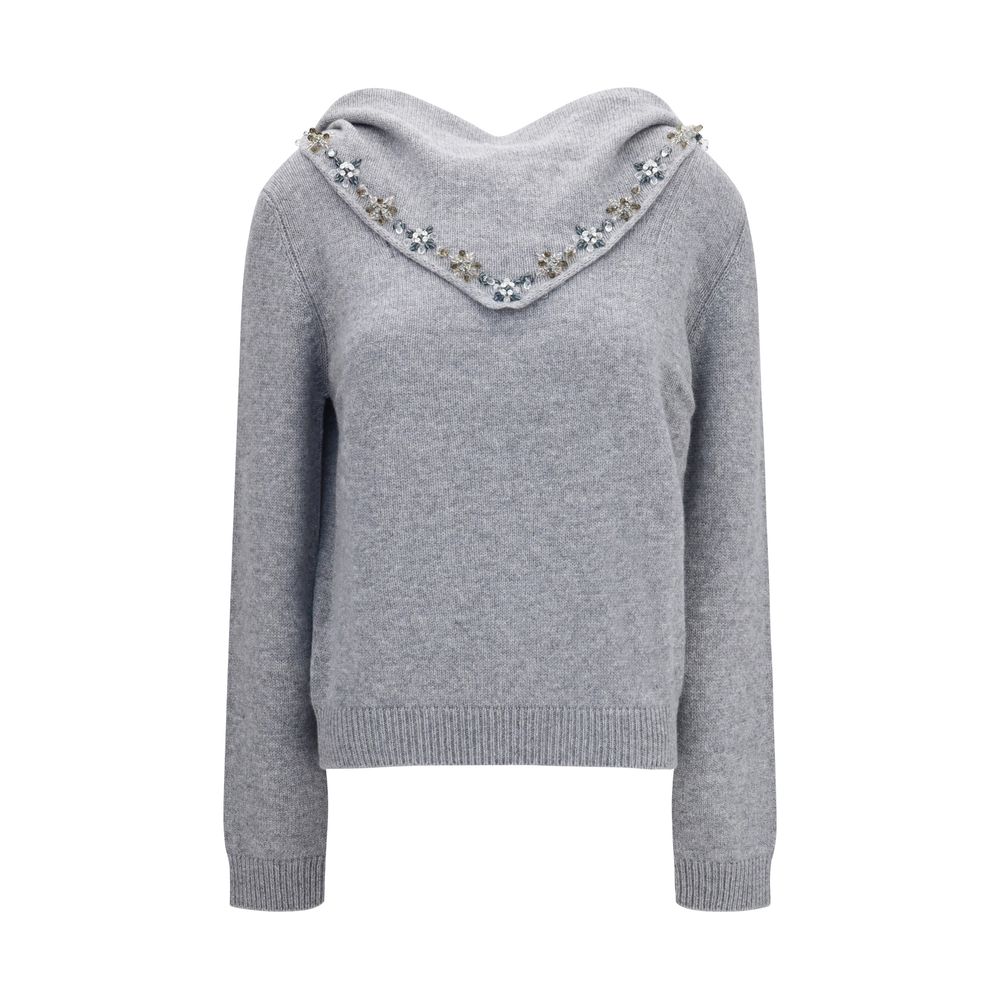 Sweatshirt by Prada for women in cashmere & capra leather gray, floral & signature features an exquisite silhouette, showcasing long-sleeve and crew neckline details for a exquisite look.