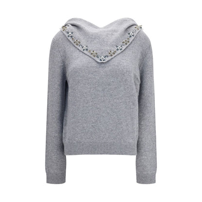 Sweatshirt by Prada for women in cashmere & capra leather gray, floral & signature features an exquisite silhouette, showcasing long-sleeve and crew neckline details for a exquisite look.
