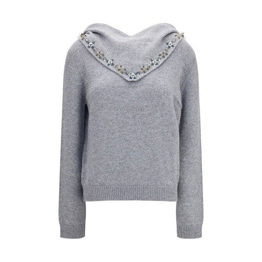 Sweatshirt by Prada for women in cashmere & capra leather gray, floral & signature features an exquisite silhouette, showcasing long-sleeve and crew neckline details for a exquisite look.