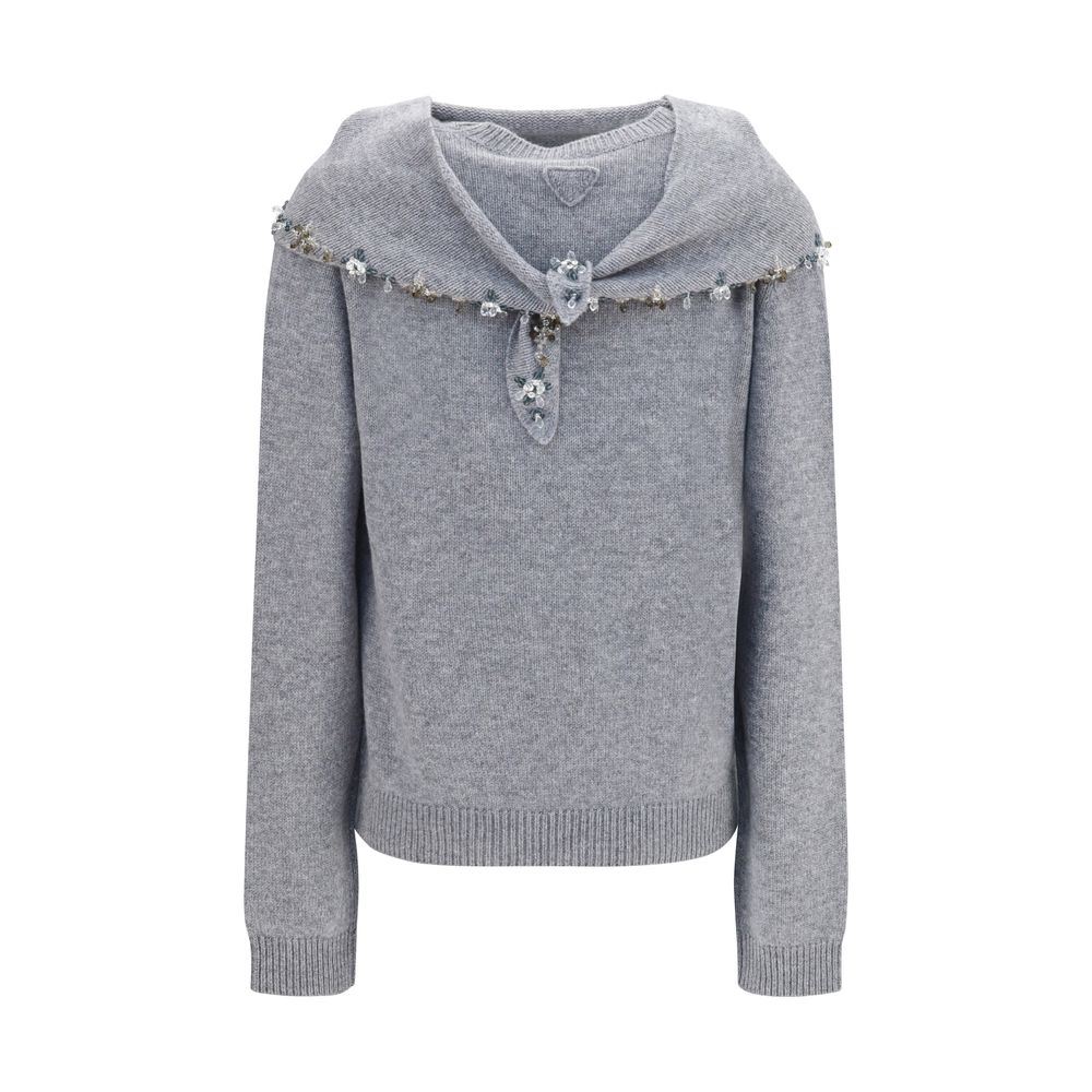 Sweatshirt by Prada for women in cashmere & capra leather gray, floral & signature features an magnificent silhouette, showcasing a sophisticated crew neckline and detail for a truly magnificent finish.