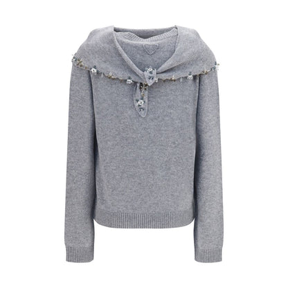 Sweatshirt by Prada for women in cashmere & capra leather gray, floral & signature features an magnificent silhouette, showcasing a sophisticated crew neckline and detail for a truly magnificent finish.